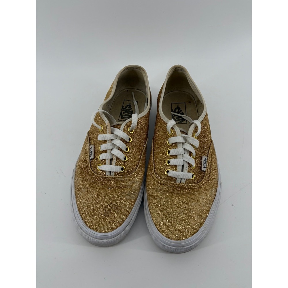 Vans Authentic Gold Glitter Sneakers Canvas Lace Up Shoes, Men 8.5) Women (10)
